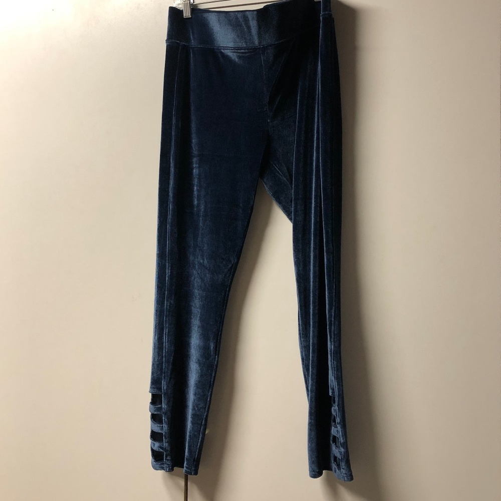 NEW nwot blue "velvet" leggings ladder design XL